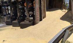 Gaziantep'te kepek yüklü tır devrildi