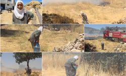 82 yaşındaki Hümeyra Teyze alevlere karşı su bidonlarıyla mücadele etti