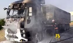 Şanlıurfa’da seyir halindeyken alev alan tır kullanılamaz hale geldi