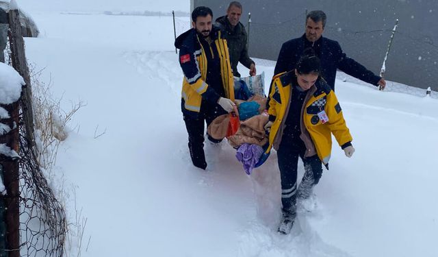 Yolu kapalı olan köyde rahatsızlana 72 yaşındaki hasta hastaneye ulaştırıldı