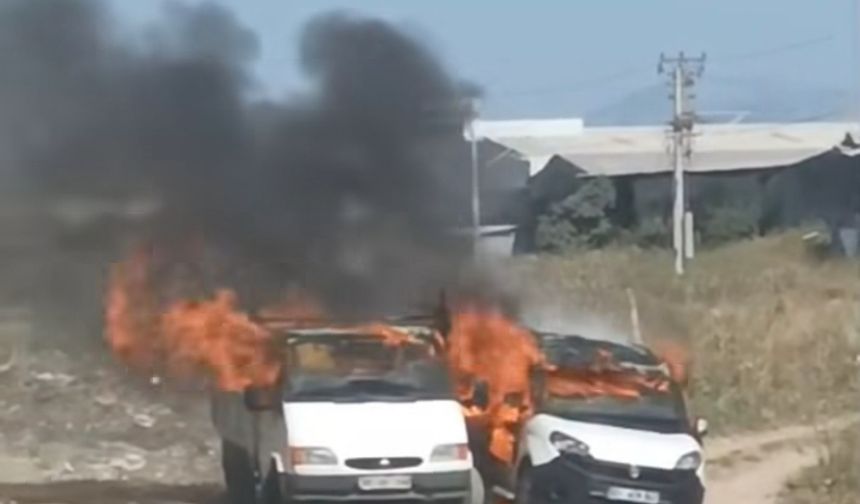 Adana'da park halindeki 2 araç yandı