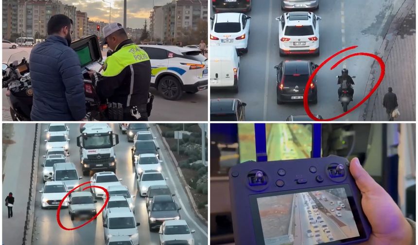 Konya’da drone destekli trafik denetimi: 332 sürücüye ceza