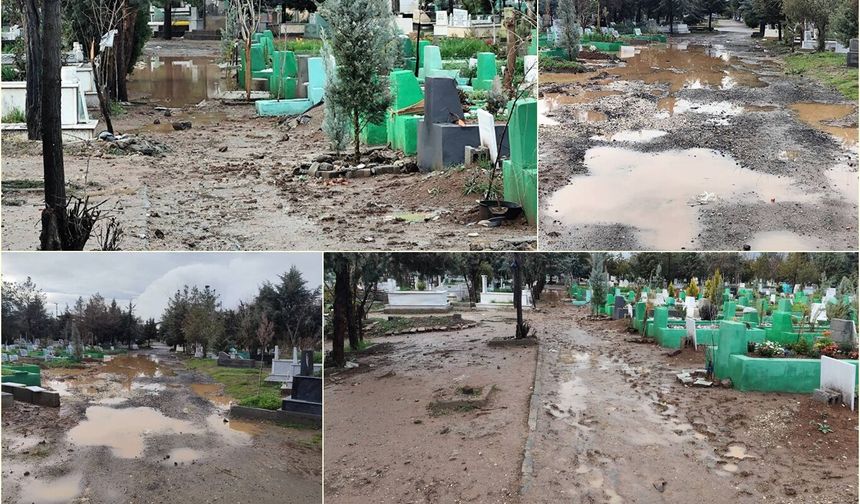 Diyarbakır’da Yeniköy Mezarlığı çamur deryasına döndü